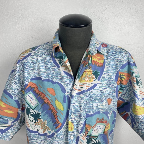 Vintage Mens Big Waves Heet Sportswear Shirt Medium Aloha Print Short Sleeve - Picture 2 of 12